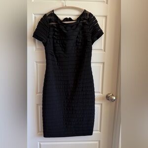 Adrianna Papell Black Textured Midi Dress Beautiful sheer lined size 10